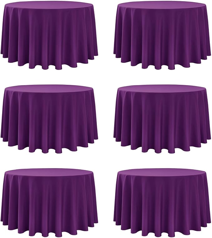 6-Pack Purple Round Tablecloths, 120 Inches, Stain-Resistant Polyester for 5-6 Ft Round Tables - Washable Table Covers for Weddings, Banquets, Birthday Parties, Events