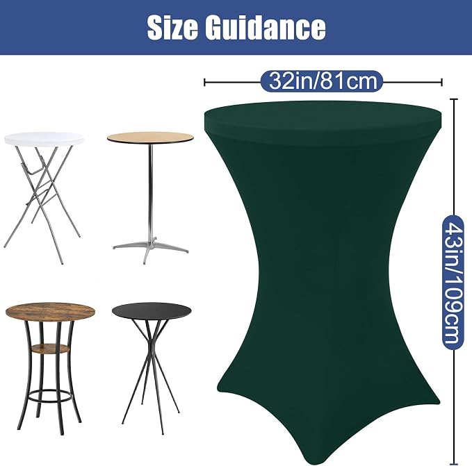 Moosfor Spandex Cocktail Table Covers 4 Pack, Elastic Fitted Stretch Table Cloth, Round High Top Tablecloths for Bar, Party, Pub, Wedding & Banquet (Hunter Green, 32x43 Inch)