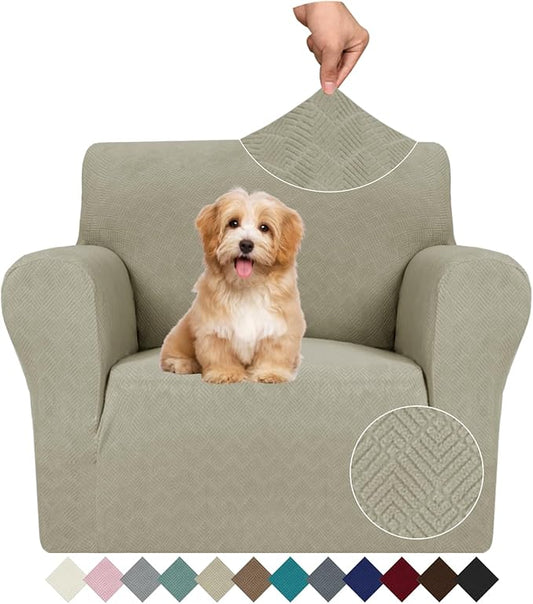 JIVINER Stretch Armchair Slipcovers, 1 Piece Chair Sofa Covers 1 Seater Couch Covers with Elastic Bottom for Kids, Pets (Khaki, Chair)