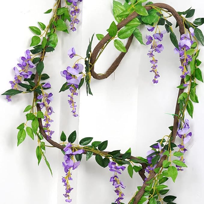 5pack Wisteria Garland Flower Garland Artificial Flowers Wisteria Vines Fake Ivy Flowers Total 33ft (Purple)