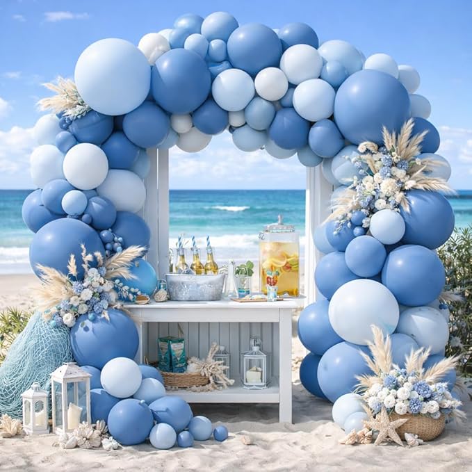 Dusty Blue Balloon Arch Kit - 84 Pcs Double Stuffed Light Blue, Slate Blue and Baby Blue Balloon Garland for Baby Shower, Wedding, Birthday, Gender Reveal, Easter & Ocean Theme Party Decorations