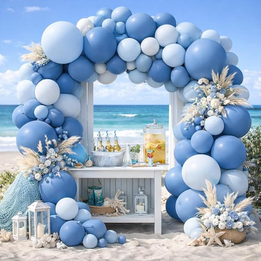 Dusty Blue Balloon Arch Kit - 84 Pcs Double Stuffed Light Blue, Slate Blue and Baby Blue Balloon Garland for Baby Shower, Wedding, Birthday, Gender Reveal, Easter & Ocean Theme Party Decorations