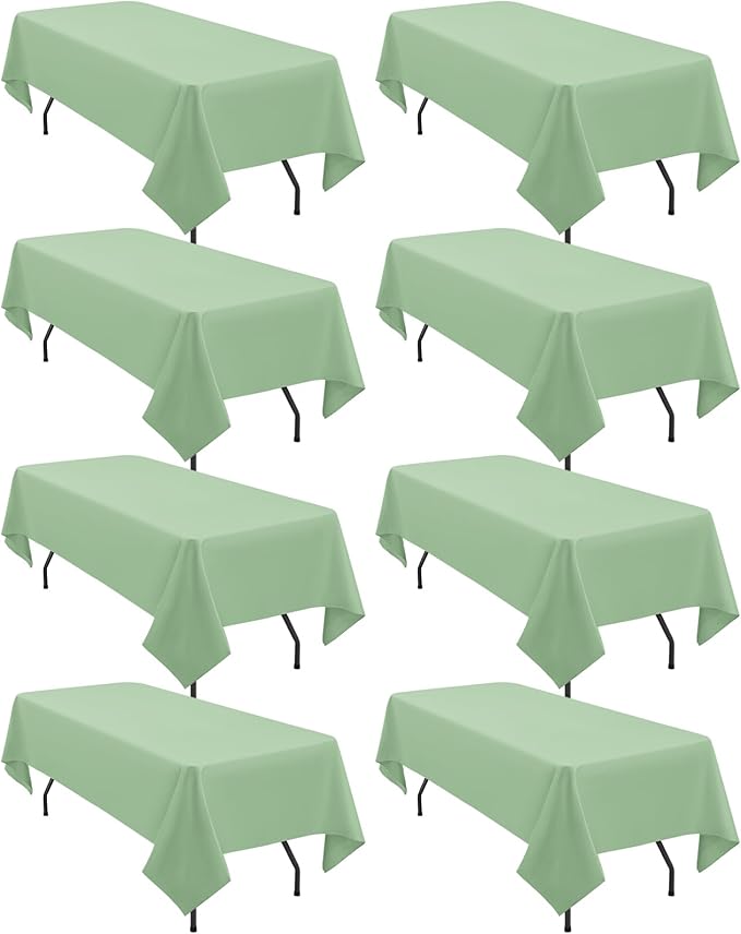 8 Pack Polyester Tablecloth 60 x 126 Inch Sage Green Tablecloth for 8 Ft Rectangle Tables,Stain and Wrinkle Resistant Washable Fabric Table Covers Polyester Table Clothes for Wedding Parties Banque