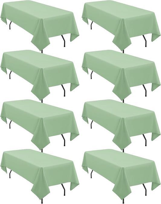 8 Pack Polyester Tablecloth 60 x 102 Inch Sage Green Tablecloth for 6 Ft Rectangle Tables,Stain and Wrinkle Resistant Washable Fabric Table Covers Polyester Table Clothes for Wedding Parties Banque