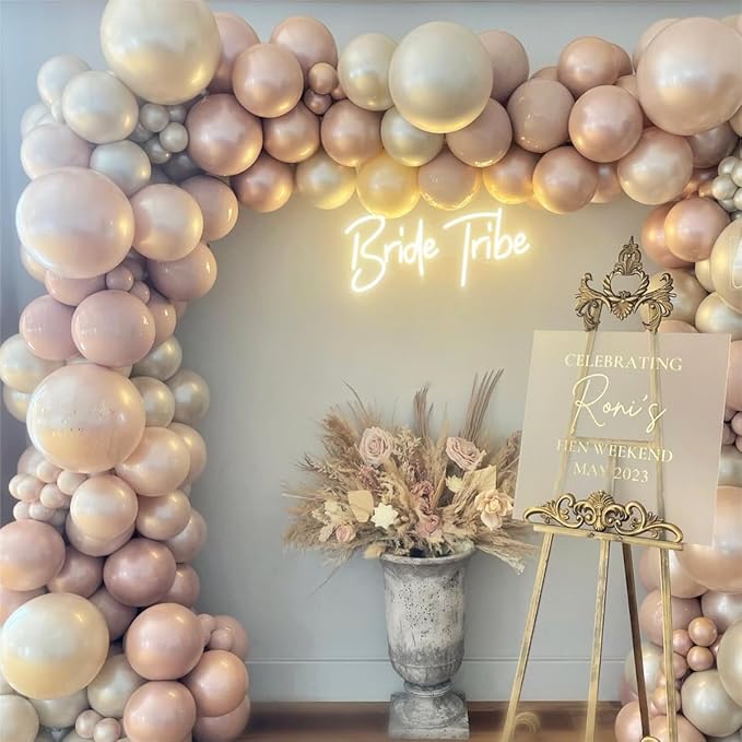 Neutral Balloon Garland Arch Kit - All Double Stuffed Balloons with Pearl Champagne Gold White Sand Nude Balloons for Boho Neutral Theme Wedding Engagement Baby Shower Birthday Party