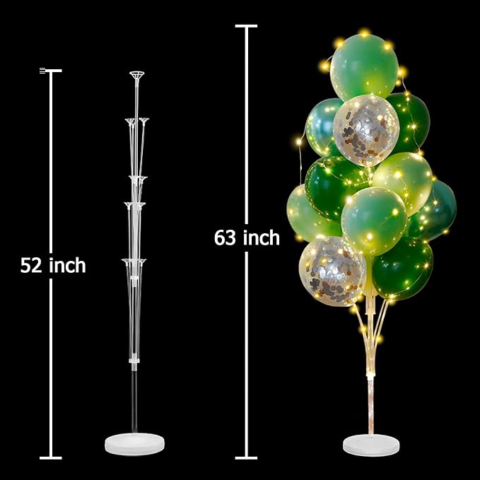 Balloon Stand for Floor with String Light 2 Set Green Centerpieces Balloon Holder Decoration for Wedding Baby Shower Birthday Party Surprise Nature Forest Theme Party