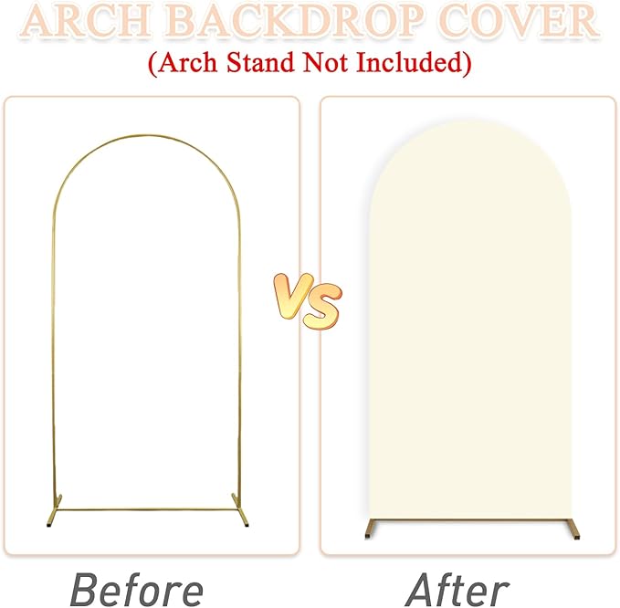 Ivory Wedding Arch Cover Set of 2 (6ft 7.2ft) Arch Backdrop Covers Spandex Fitted Wedding Arch Stand Cover Balloon Arch Cover Round Top Arch Backdrop Cover for Baby Party Birthday Banquet Shower Deco
