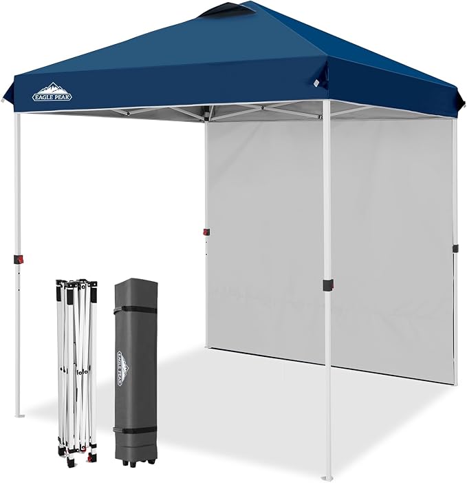 EAGLE PEAK Commercial Canopy 6.6x6.6 Pop Up Canopy Tent with 1 Sidewall, Easy Setup Heavy Duty Instant Event Shelter for Vendors & Markets, Outdoor Sun Shade, Dark Blue