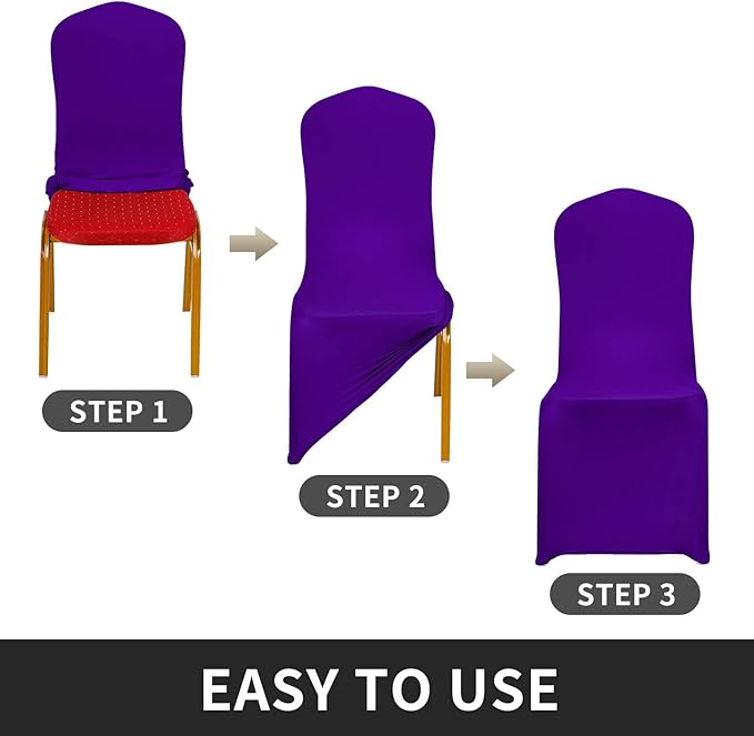 Peomeise Stretch Spandex Chair Cover for Wedding Party Dining Banquet Event (Purple, 6)