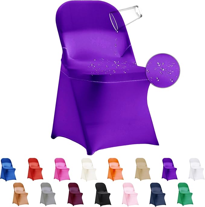 12 PCS Waterproof Stretch Spandex Folding Chair Covers, Dining Room Chair Slipcovers Protector for Wedding, Banquet, Party, Holidays, Celebration and Decoration（Purple）