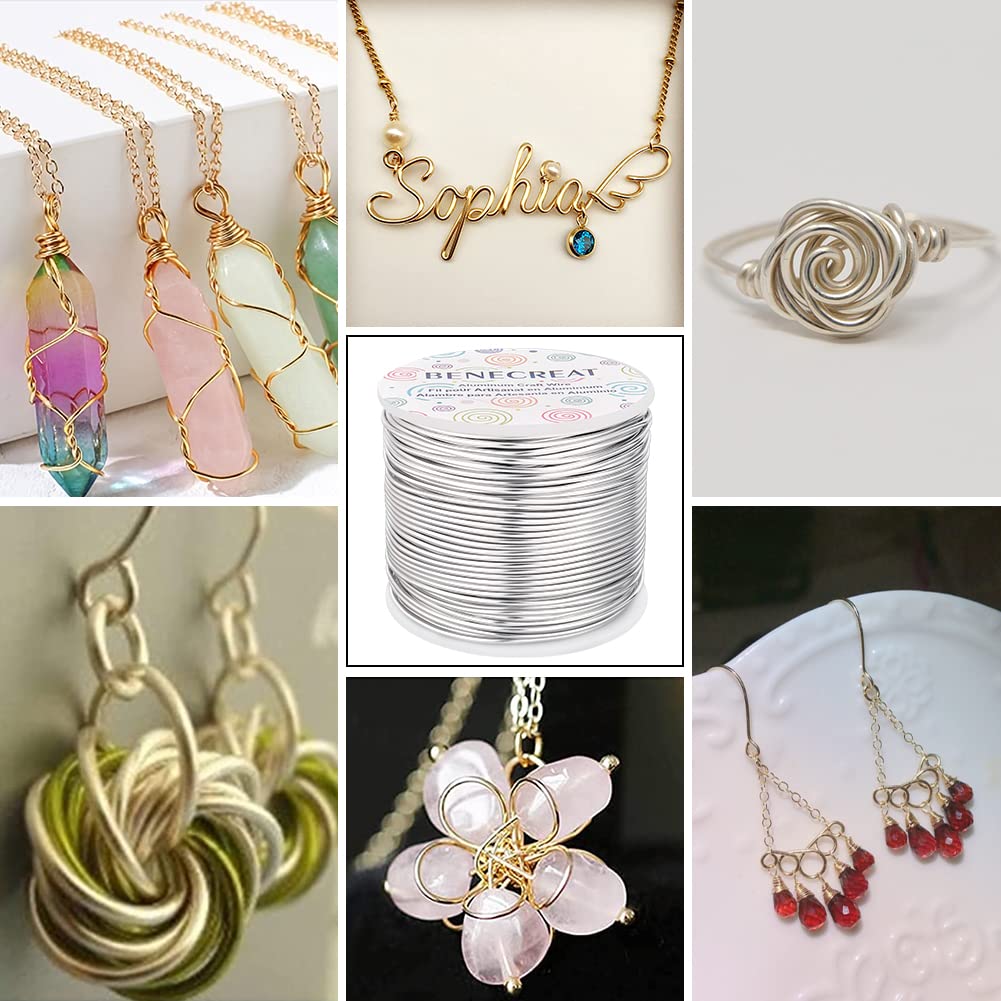 BENECREAT 15 Gauge 220Feet Soft Aluminum Wire Anodized Jewelry Craft Making Beading Floral Colored Aluminum Craft Wire for Gem Wrapping, Jewelry Craft Making - Silver