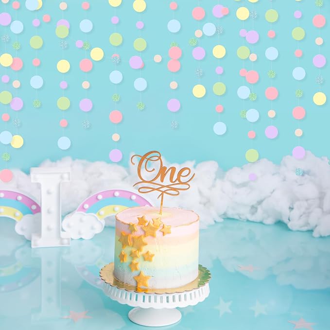 Outus 10 Pieces Colorful Circle Garland Banner Hanging Paper Dot Decorations for Classroom, Birthday Party, Baby Shower, Wedding Backdrop & Photo Booth Graduation Decor (Pastel)