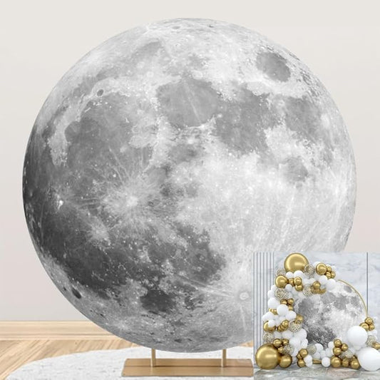 Diameter 4ft Outer Space Round Backdrop Cover Universe Moon Surface Mysterious Fantasy Cosmic Planet Photography Background for Boy Birthday Party Decor Kids Adults Art Portrait Photo Props