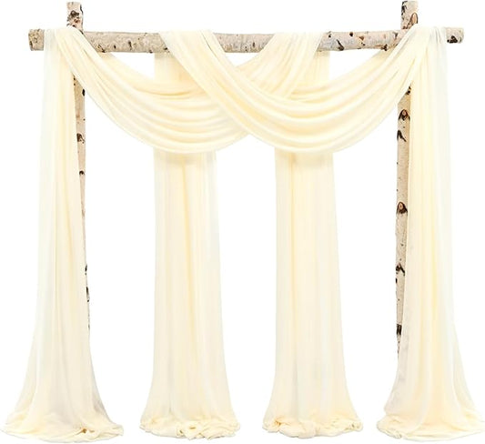 Wedding Arch Draping Fabric,8 Panels 28" x20ft Beige Wedding Arch Drapes for Ceremony Chiffon Fabric Drapes Arbor Drapery Wedding Arch Decorations for Reception Sheer Backdrop Curtains for Party Swag