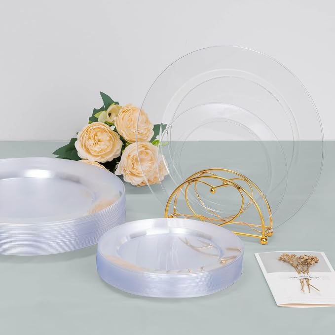 Bestluck 200PCS Clear Plastic Plates, Clear Disposable Plates for 100 Guests, 100 Dinner Plates 10.25 inch & 50 Dessert Plates 7.5 inch for Party, Graduation, Wedding