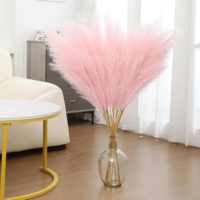 43" Pink Pampas Grass Decor - 8pc Tall Faux Fluffy Pampas Grass for Wedding, Boho, Home, Baby Shower, Mother's Day Decor