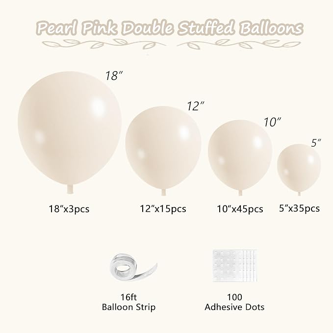 Sand White Balloons, 98PCS Double Stuffed Cream Beige Balloon Garland Arch Kit, 18/12/10/5 Inch Different Sizes for Birthday Party Graduation Wedding Anniversary Baby Shower Decorations