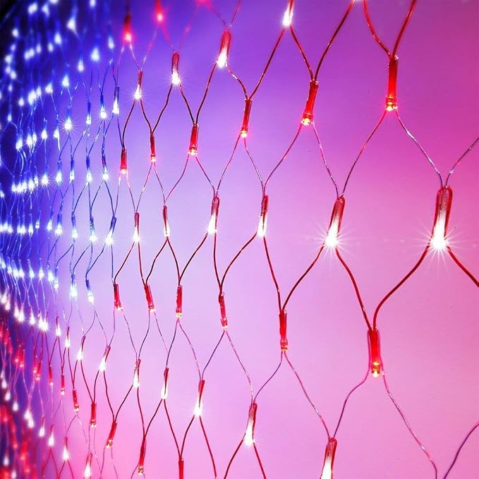 Solar American Flag Lights Outdoor420 LEDs US Flag Net Lights 6.5 x 3.28 Ft | Solar Flag Lights with Remote Dimmable Timer 8 Lights Modes for Independence/National/Memorial Day July 4th