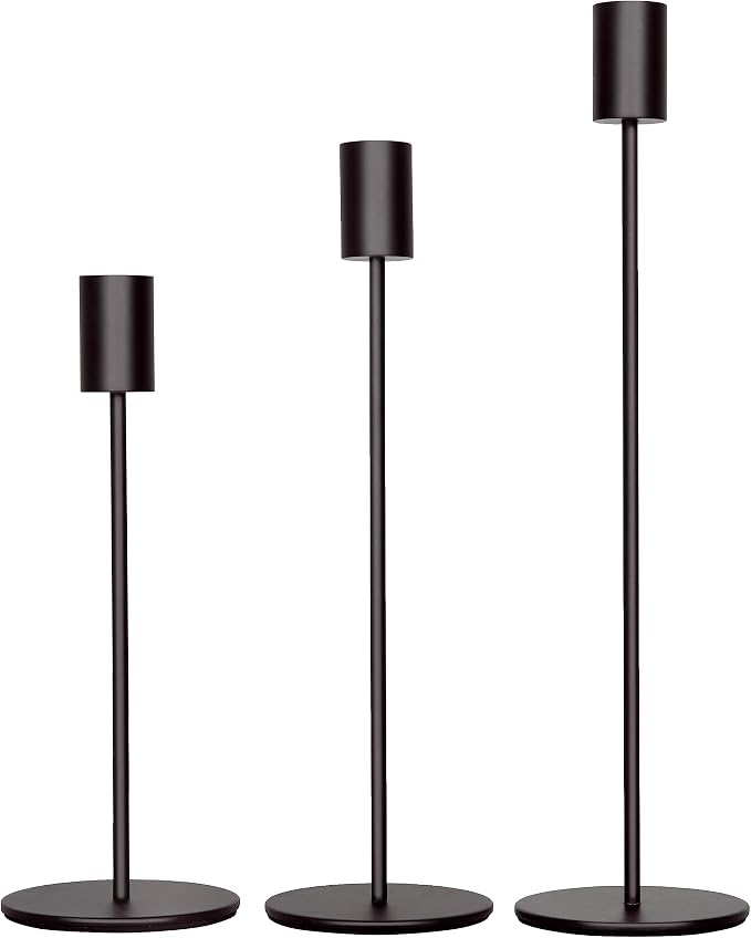 zeochyni Black Candlestick Holders Set of 3, Decor Taper Candle Holder for Wedding, Dinning, Party,Fits 3/4 Inch Thick Candle