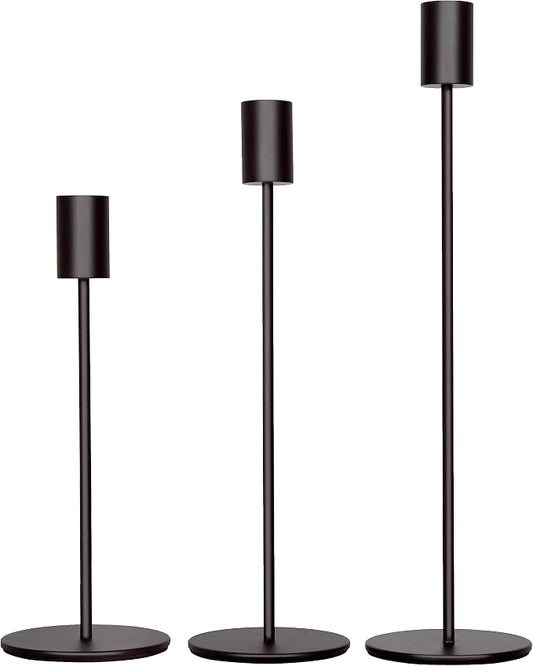 zeochyni Black Candlestick Holders Set of 3, Decor Taper Candle Holder for Wedding, Dinning, Party,Fits 3/4 Inch Thick Candle