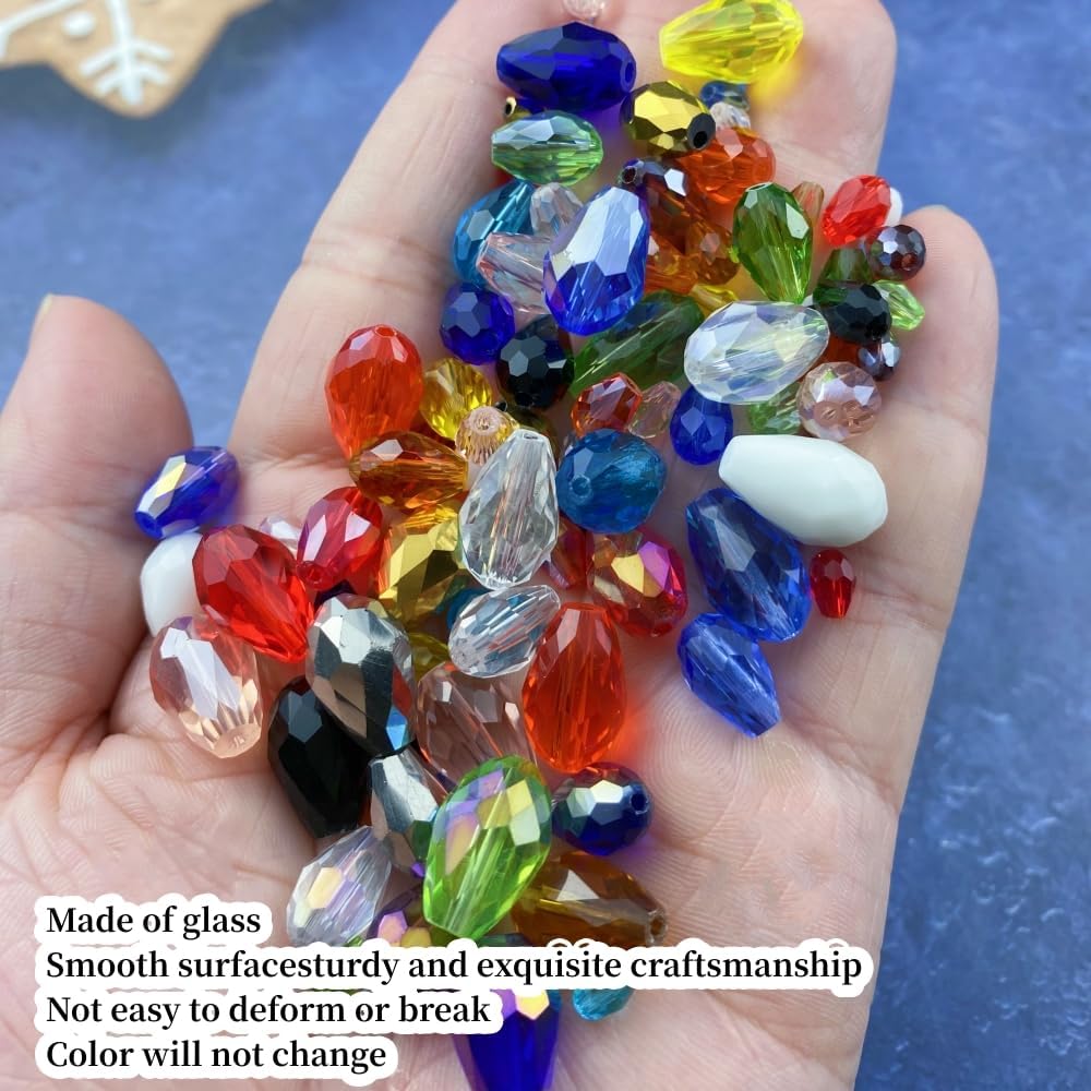 100pcs 8x12mm Teardrop Crystal Glass Beads Vertical Hole Faceted Glass Teardrop Spacer Beads for Bracelets Necklace Earring DIY Jewelry Making Craft(Transparent)