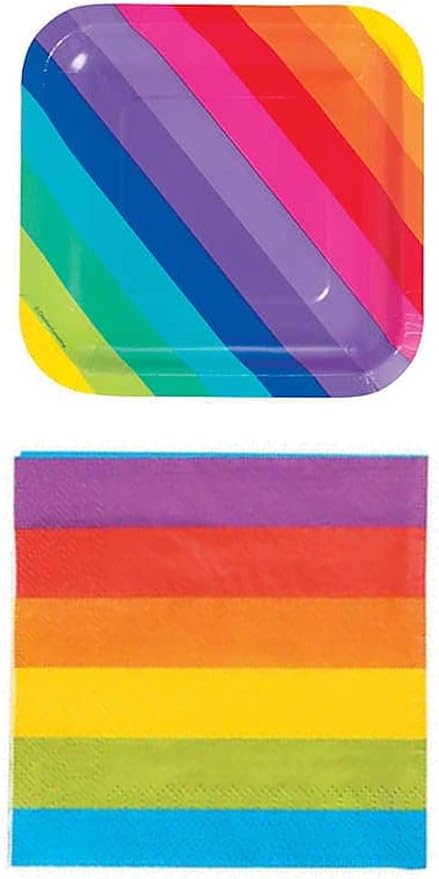 Charmed By Dragons Rainbow Party Supplies for 16 People: Dessert Plates and Napkins 32 Pieces (16 Dessert Sets)