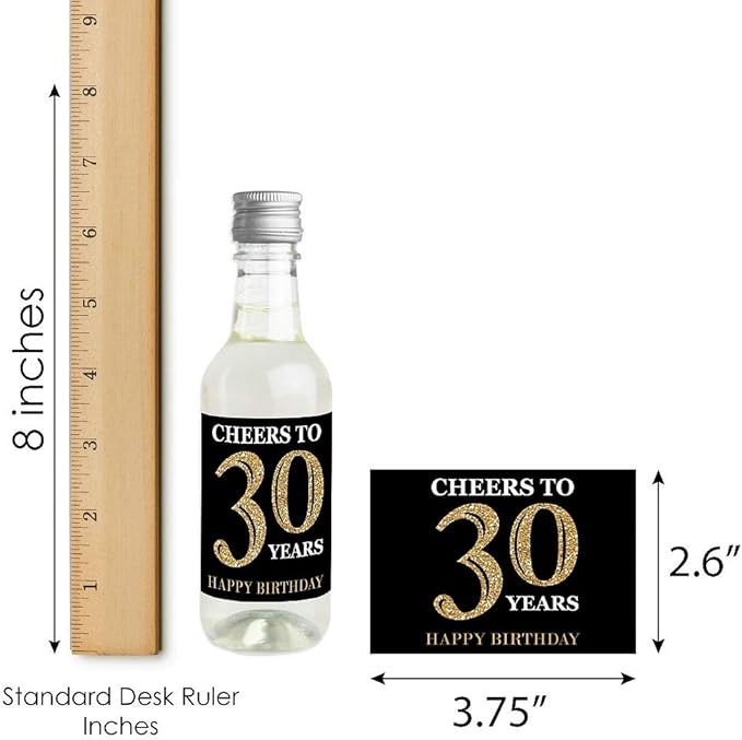Big Dot of Happiness Adult 30th Birthday - Gold - Mini Wine and Champagne Bottle Label Stickers - Birthday Party Favor Gift for Women and Men - Set of 16