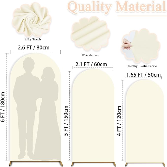 Ivory Wedding Arch Cover Set of 3 Stretchy Arch Backdrop Cover 4FT, 5FT, 6FT Cover for Arch Backdrop Spandex Fitted Wedding Arch Stand Covers for Birthday Party Ceremony Banquet Decor