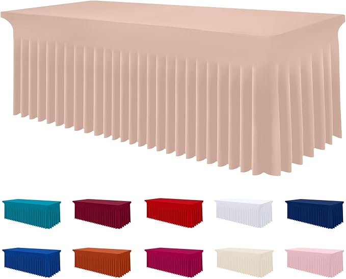 Smiry Spandex Tablecloth, Elastic Fitted Stretch Tablecloth for 8FT Rectangle Tables, Waterproof Washable Table Cover Skirt for Outdoor, Wedding, Banquet & Parties (Nude, 96Lx30Wx30H Inch)