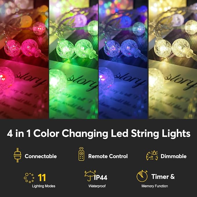 Globe String Lights 65.6 Feet 150 LED, Plug in Crystal Fairy String Lights with Remote Timer, 11 Modes Indoor Outdoor Hanging Globe Lights for Wedding Bedroom Classroom Patio Garden