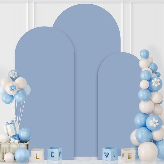 MODFUNS Dusty Blue Arch Cover Spandex Arch Backdrop Cover 4&5&6ft Arch Covers Stretchy Backdrop Set of 3 Arched Backdrop Stand Covers for Wedding Party Banquet Reception Party Arch Decor