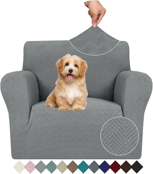 JIVINER Stretch Armchair Slipcovers, 1 Piece Chair Sofa Covers 1 Seater Couch Covers with Elastic Bottom for Kids, Pets (Small, Light Gray Rhomb)