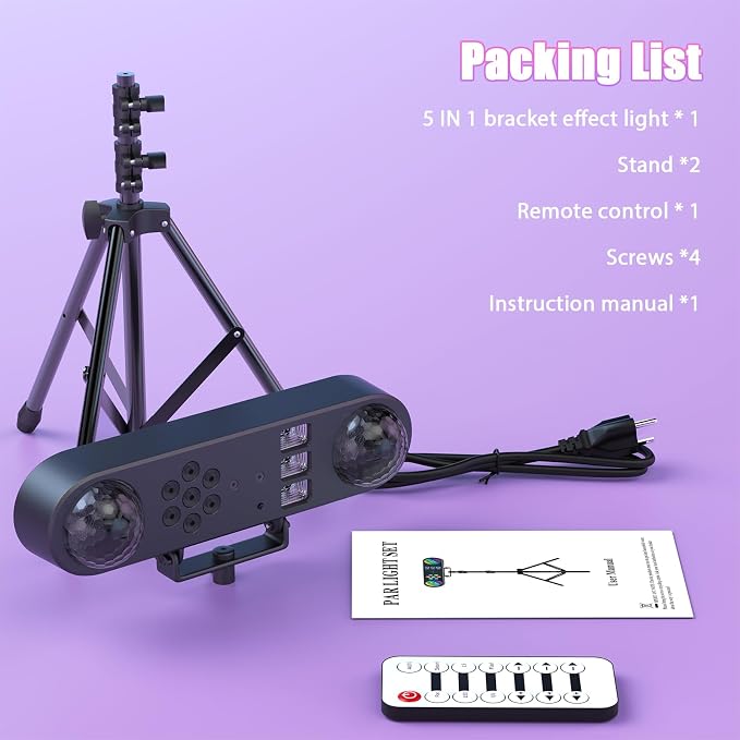 DJ Lights with Stand,5 in 1 Dj Lights for Parties Disco Ball Stage Party Light Set with Sound Activated Control, UV,Strobe, Dyeing, Led Par Light and Pattern Lighting for Bar Wedding Christmas-1PC