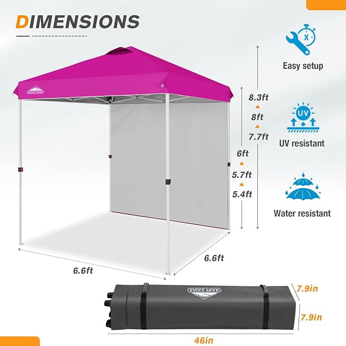 EAGLE PEAK Commercial Canopy 6.6x6.6 Pop Up Canopy Tent with 1 Sidewall, Easy Setup Heavy Duty Instant Event Shelter for Vendors & Markets, Outdoor Sun Shade, Pink