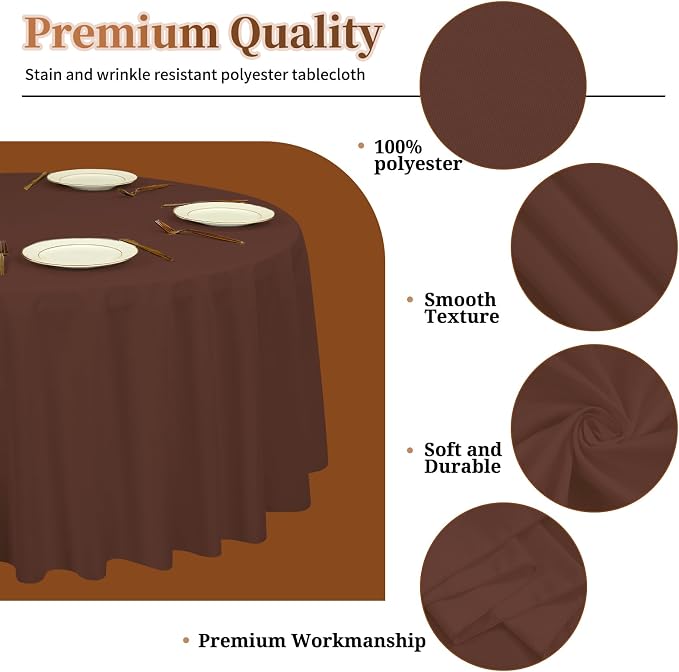 12 Pack Round Tablecloth 90 inch Brown Table cloths for Round Tables,Stain and Wrinkle Resistant Washable Polyester Tablecloths Brown Table Cloth Table 90 inchround Table Cloth for Wedding Party