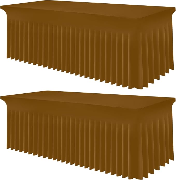 Smiry Spandex Tablecloth 2 Pack, Elastic Fitted Stretch Tablecloth for 8FT Rectangle Tables, Waterproof Washable Table Cover Skirt for Wedding, Banquet & Parties (Dark Brown, 96Lx30Wx30H Inch)