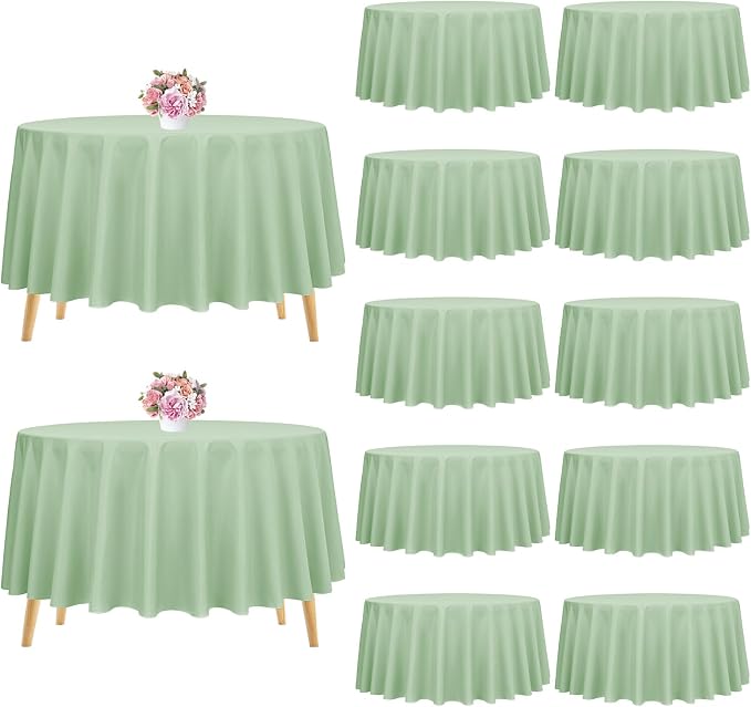 Pesonlook 12 Pack Round Tablecloth-120 Inch Sage Green Table Cloth Polyester Round Table Cover Tablecloths Washable Fabric Table Cover for Wedding/Party/Banquet/Dining/Buffet (Sage Green/120 Inch)
