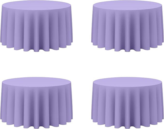 BRILLMAX 4 Pack Lavender Round Tablecloths 120 Inch for 60” Tables - 150 GSM Polyester Fabric, Floor Length Drop, Water, Stain & Wrinkle Resistant Cloth Cover for Wedding Reception Banquet Dining