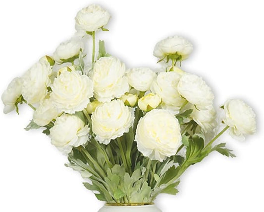 Artificial Flowers White Peonies 10pcs 30Heads Bouquet Fake Peonies Artificial Ranunculus Flowers for Indoor Faux Floral Arrangements Home Table Kitchen Wedding Party Farmhouse Decor ﻿