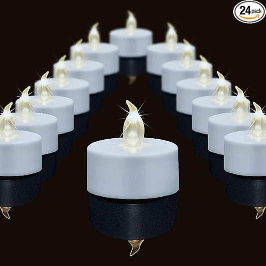 Flameless Tea Lights Candles, 24Pack Battery Operated LED Flickering Electric Candle, Realistic Votive Fake Tealight, Long Lasting 200+Hours Warm White Lamp,for Wedding Party Home Decoration