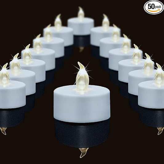 Battery Operated Tea Lights Candles,Flameless Led Electric Fake Candle, 50 Pack Realistic Flickering Votive Tealights, Long Lasting 200+Hours,for Wedding Party Home Decoration (Warm White)