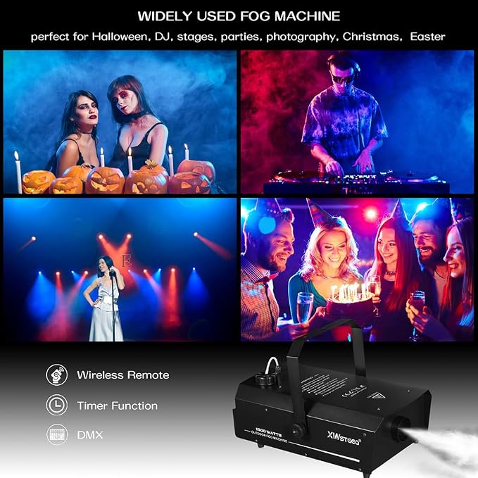 Smoke Machine 1500W with DMX, Wireless Remote, and Timer – Professional Outdoor Waterproof Fog Machine for Stage DJs, Halloween, Parties, Concerts, and Events
