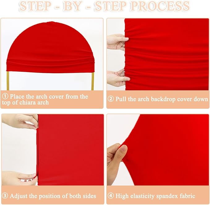 Set of 3 Wedding Arch Cover Red Arch Covers 4ft 5ft 6ft Arch Stand Covers Spandex Fitted Arch Backdrop Cover Round Top Chiara Arch Frame Cover for Wedding Birthday Baby Shower Decor