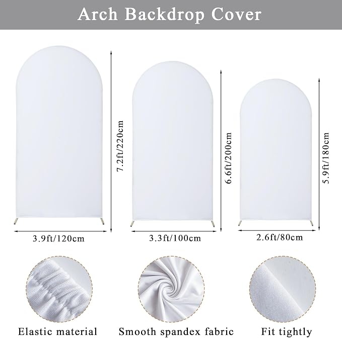 Gawicpy Wedding Arch Backdrop Stand Set Metal Arch Backdrop Stand with Wedding Arch Cover, Wedding Balloon Arch Backdrop Stand for Birthday, Baby Shower, Anniversary (White, 5.9FT+6.6FT+7.2FT)