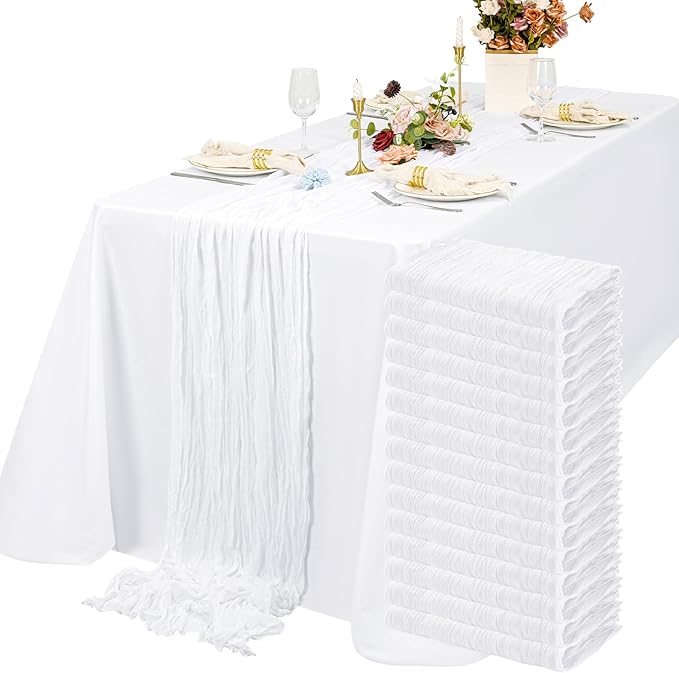15 Packs Cheesecloth Table Runner White,10 Ft Rustic Gauze Boho Wedding Table Runner Decoration for Party Bridal Shower,21.5x120in