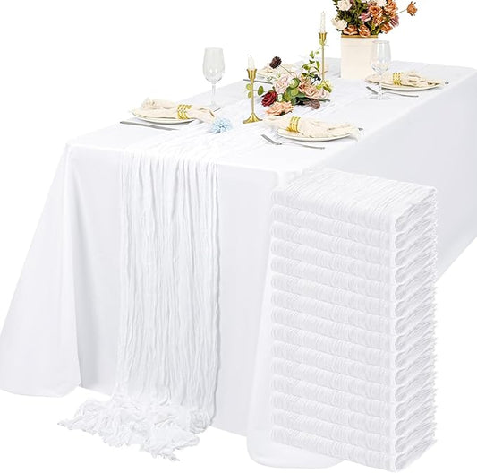 15 Packs Cheesecloth Table Runner White,10 Ft Rustic Gauze Boho Wedding Table Runner Decoration for Party Bridal Shower,21.5x120in
