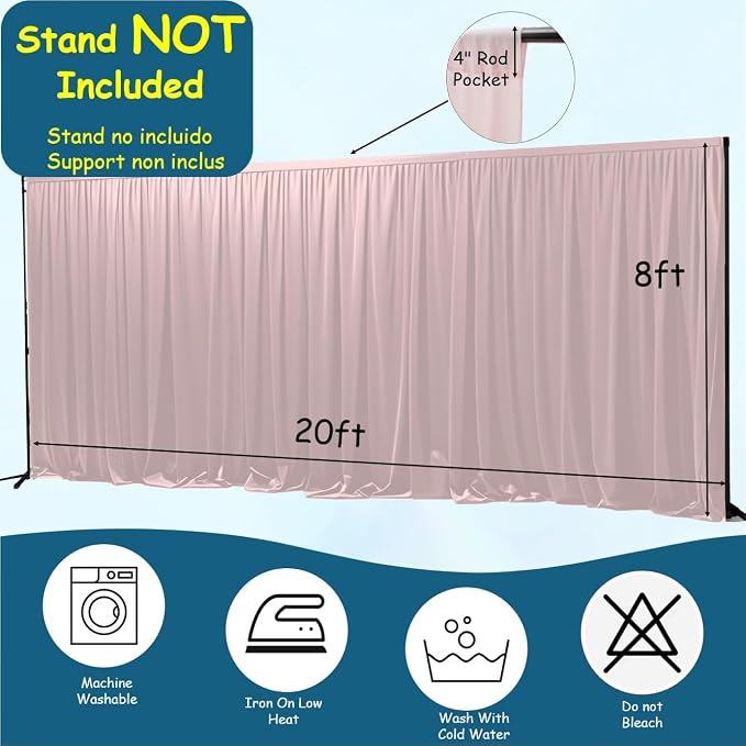 Extra Wide Two Layers One Piece Trade Show Booth Backdrop, Pink, 20x8ft | Chiffon Tulle & Polyester, Extra Wide Blackout Curtains, Theatrical Backdrops