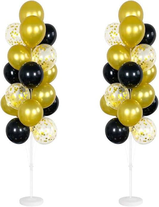 Leesoot 2 Sets Black & Gold 74" Floor Balloon Column Kit with Balloon Backdrop for Graduation, Wedding, Birthday, Baby Shower & Gender Reveal Parties
