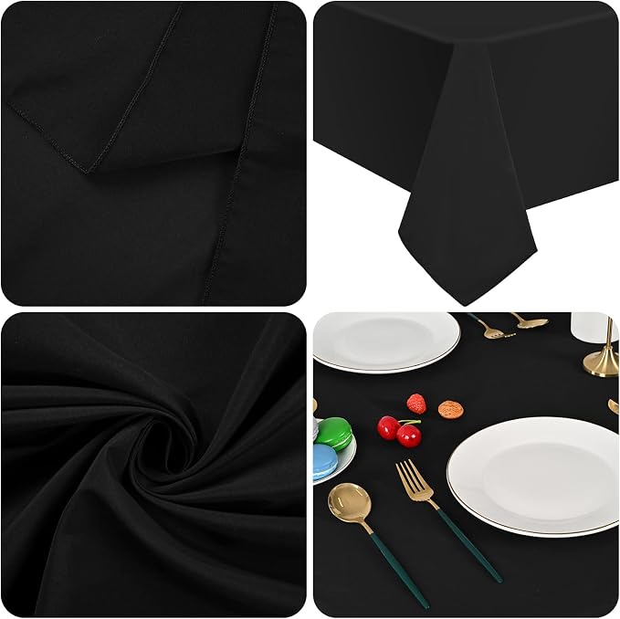 fani 10 Pack 60 x 102 Inch Tablecloth, Black Tablecloth for 6 Feet Rectangle Tables, Stain and Wrinkle Resistant Washable Fabric Table Cloth for Wedding Party Dining Table Buffet Parties and Camping