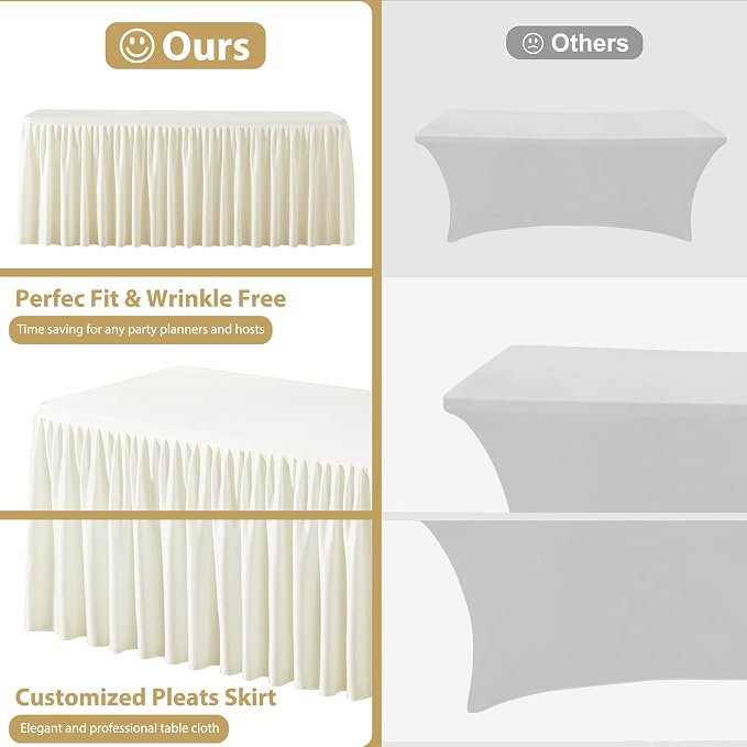 Wish Care 6 Pack Cream Rectangle Table Clothes for 6 Foot Tables, Polyester Fitted Tablecloths 6ft Stretch Table Cover for Wedding, Birthday, Parties, Trade Show, Craft Show